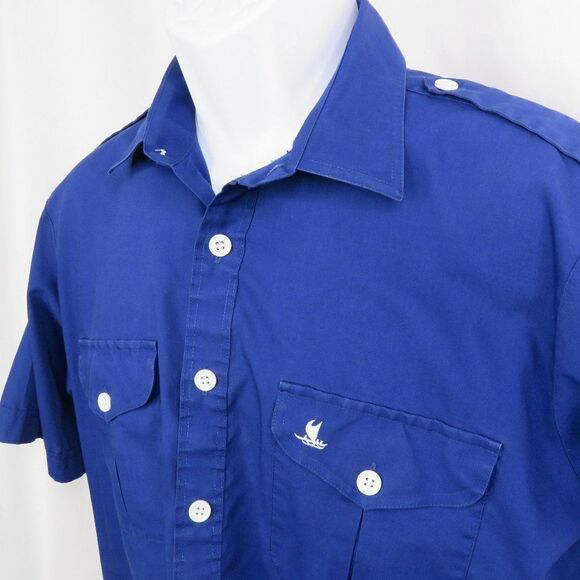 Vintage Tori Richard Aloha Hawaiian Shirt Outrigger Canoe Embroidered Epaulets - Picture 1 of 10